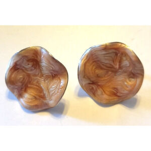 Vintage Avon Earrings Gold Tone Round Swirled Marbled Clip-On Fashion Jewelry